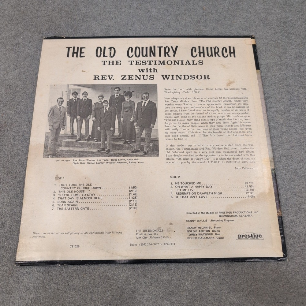The Testimonials Rev Zenus Windsor The Old Country Church Vinyl LP Record Stereo - Picture 2 of 4